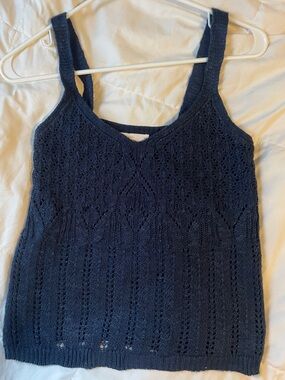 LC Lauren Conrad Navy Crochet-Trim Knit Tank XS